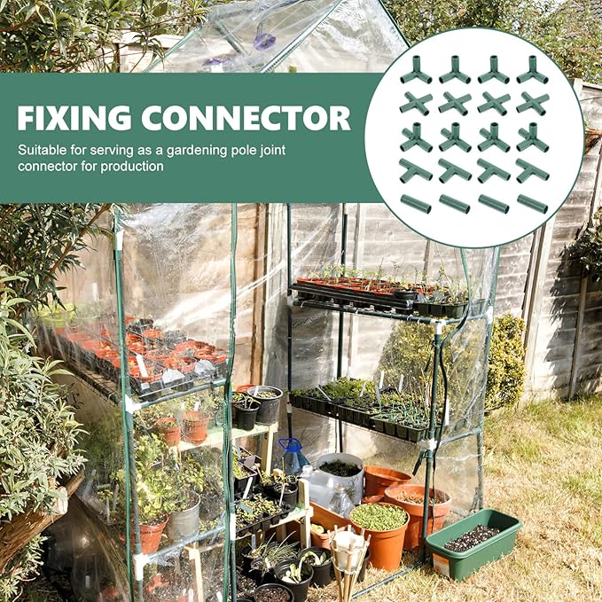 Yardwe Greenhouse Connector - 20 Pcs 16Mm Gardening Frame Joints for Plant Support Versatile 5 Types Pole Connectors for Trellis Shed and Flower Greenhouses