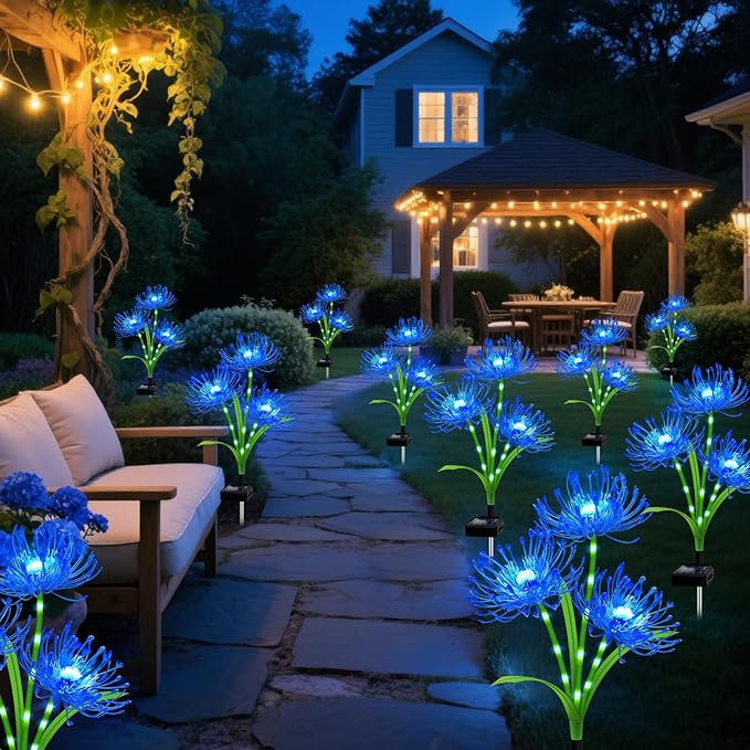 Solar Outdoor Lights Blue Spider Lily – 8 Pack 24-Head Waterproof Garden Flower Lights with Glowing Stems,Decorative Solar Powered Yard,Patio & Lawn Decor,Halloween & Gardening Gifts for Women Grandma