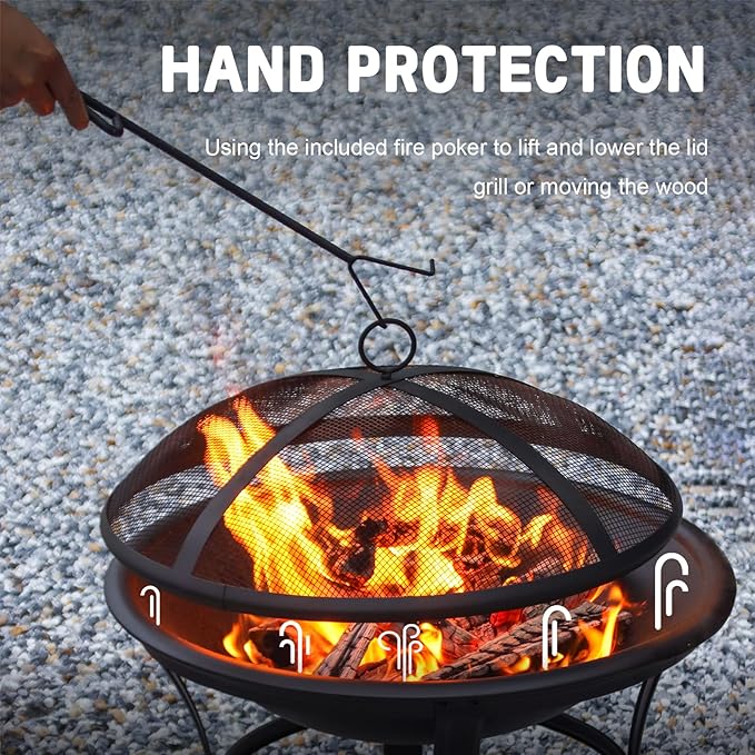 22 in Firepit for Outside Outdoor Small Fire Pit,Durable Firepit with Mesh Lid,Log Grate,and Fire Poker,Fire Pit for Outside Backyard.Deck.Camping and Picnic