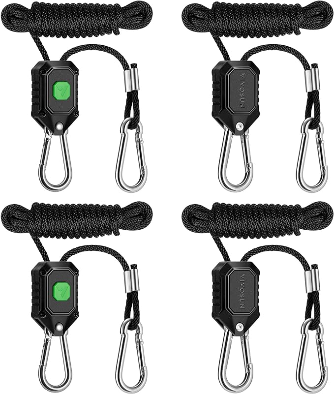 VIVOSUN 2-Pair 1/8 Inch Adjustable Grow Light Hanger, Heavy Duty Rope Hanger with Reinforced Metal Gears, 8Ft. Long and 150 lbs Weight Capacity Rope for Grow Light, Inline Fan, Filters
