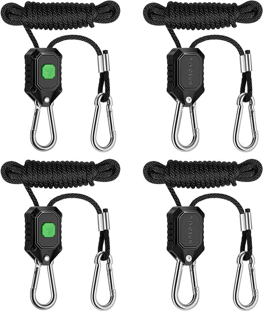 VIVOSUN 2-Pair 1/8 Inch Adjustable Grow Light Hanger, Heavy Duty Rope Hanger with Reinforced Metal Gears, 8Ft. Long and 150 lbs Weight Capacity Rope for Grow Light, Inline Fan, Filters
