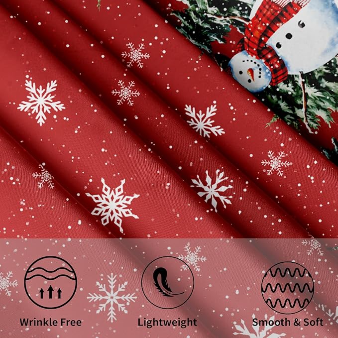 Giwawa Christmas Red Round Tablecloth 60 Inch Snowman Winter Snowflake Reindeer Decorative Table Cloth Polyester Fabric Washable Table Cover for Holiday Family Gathering Dining Party