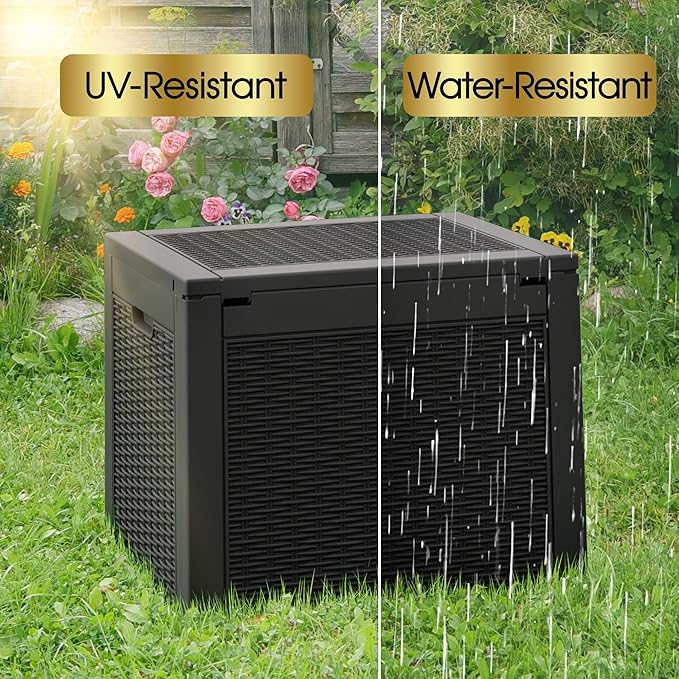 NUNU LAB Outdoor Storage Box, 33 Gallon Resin Deck Box Indoor and Outdoor Use, Waterproof Lockable Patio Storage Bin for Gardening Tools,Package Deliveries,Patio Cushions,UV Resistant,Black