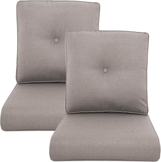 Outdoor Wicker Chair Cushions 2 Packs - Outside High Back Thick Water-Resistant Cushion 22x24 with Zipper Cover for Patio Glider Rocking Chairs Loveseat Couch – Grey/Buckle