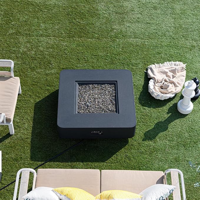 Bergamo Concrete Fire Pit 42".1 x 42 Outdoor Patio Firepit Includes Fire Glass Modern Fire Pits & Outdoor Fireplaces for Garden, Deck, Indoor & Outdoor Heating