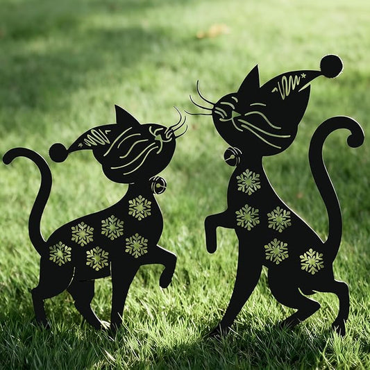 Metal Playing Cat Garden Decor for Outside (2 Pack), 14" Yard Art Stakes,Unique Gift for Kitty Lovers, Outdoor Lawn Statues and Weather Resistant Yard Art