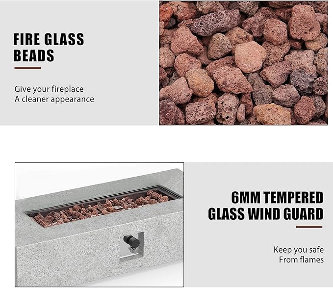 NAGA HABNA 56 Inch Propane Fire Pit Table, Rectangle Outdoor Fire Table w Tank Table (50,000 BTU), 2 Piece Gas Fire Pit w Lava Rocks for Garden, Pool, Backyard