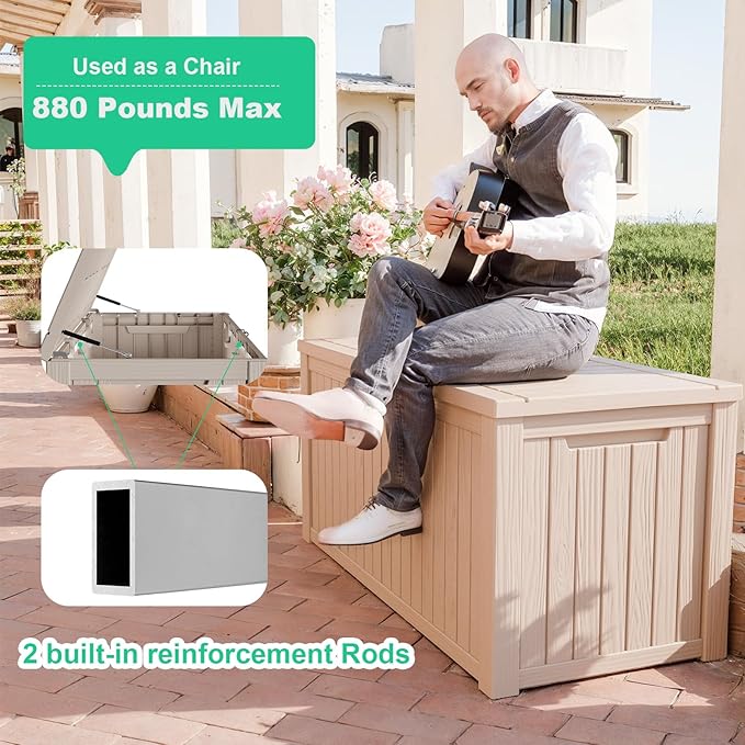 180 Gallon Large Deck Box,Resin Outdoor Storage Box with Lockable for Patio Furniture, Garden Tools Waterproof Outside Storage Box, Grey