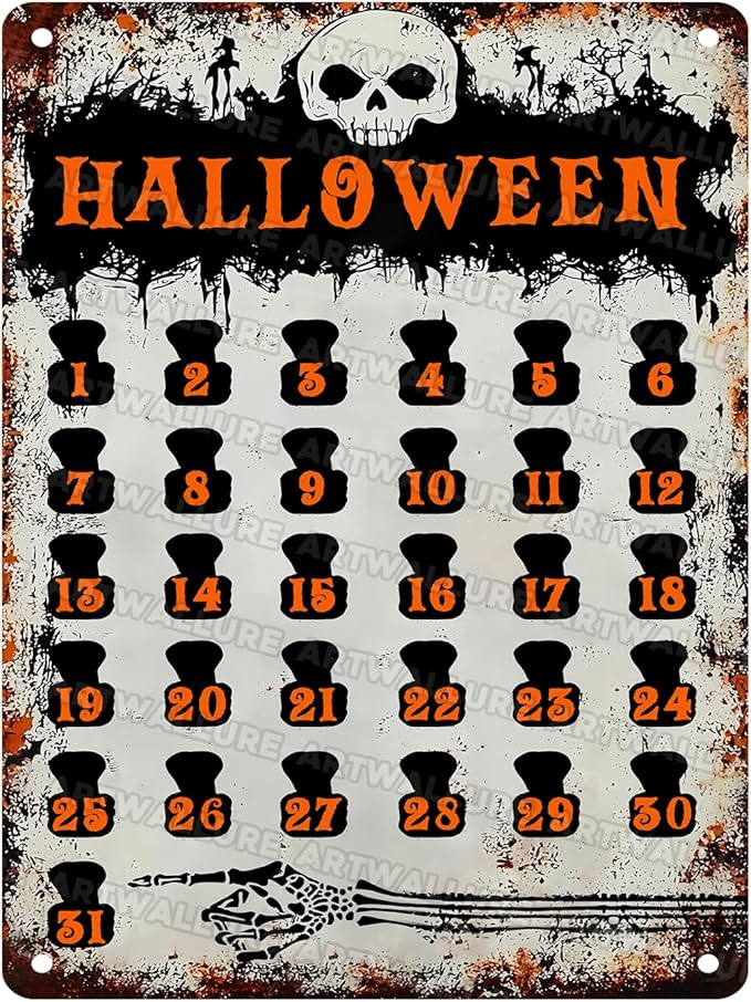 Halloween Countdown Vintage Sign Halloween Skull Metal Tin Sign for Home Bar Kitchen Hotel Dining Room Coffee 12x16inch