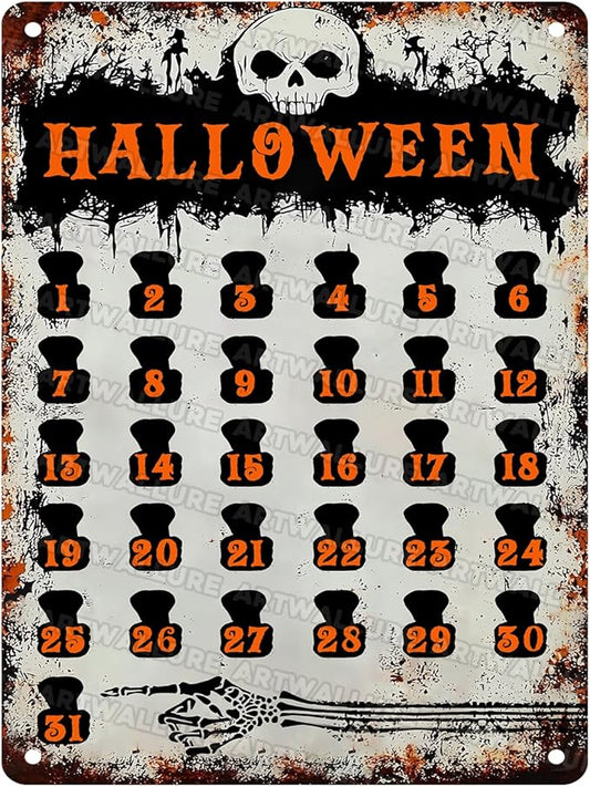 Halloween Countdown Vintage Sign Halloween Skull Metal Tin Sign for Home Bar Kitchen Hotel Dining Room Coffee 12x16inch