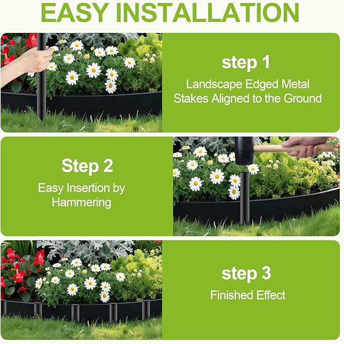 30Pcs Metal Landscape Edging Stakes,10-Inch Heavy Duty Galvanized Steel Lawn Edging Spikes,Anti-Rust Garden Stakes for Securing Plastic, Metal & Rubber Landscape Borders