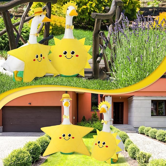 Frienda 2 Set Sun and Star Porch Goose Outfit Clothes for 23" High Cement or Plastic Goose, Sun and Star Yard Cement Geese Duck Clothes Costume for Fall Halloween Outdoor Garden Yard Patio Decor