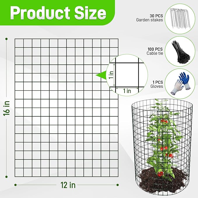 8pcs Plant Protectors from Animals, 16"x 12" Wire Plant Protector, Wire Cages for Plants with Stakes and Cable Ties, Metal Plant Cages for Plants, Vegetables, Flowers