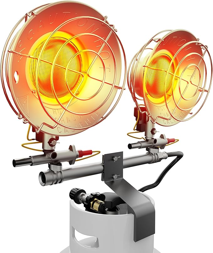 Propane Heater Outdoor, 30000 BTU Double Tank Top Cordless Radiant Gas Heater, Safety Shut-off Valve and 6 Settings for Patio, Camping, Fishing, Garage