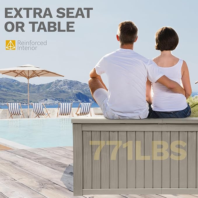 DWVO 150 Gallon XL Deck Box with Divider & Lockable Lid, Waterproof Resin Outdoor Storage for Patio, Garden, Poolside, Cushions, Supplies & Sports Gear, Light Brown