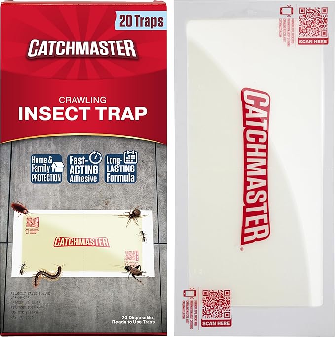 Catchmaster Crawling Insect Trap XL Giant Glue Traps 20-PK, Adhesive Bug Catcher, Spider, Cricket, Ant & Roach Traps for Home, Bulk Insect Glue Boards for House & Garage, Pest Control for Home