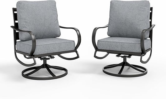 Sophia & William 2 Pieces Patio Furniture Sets Metal Sofa Chairs Patio Cushion Armchairs Swivel Sofa Chairs with Removable Cover for Garden Backyard Poolside Grey