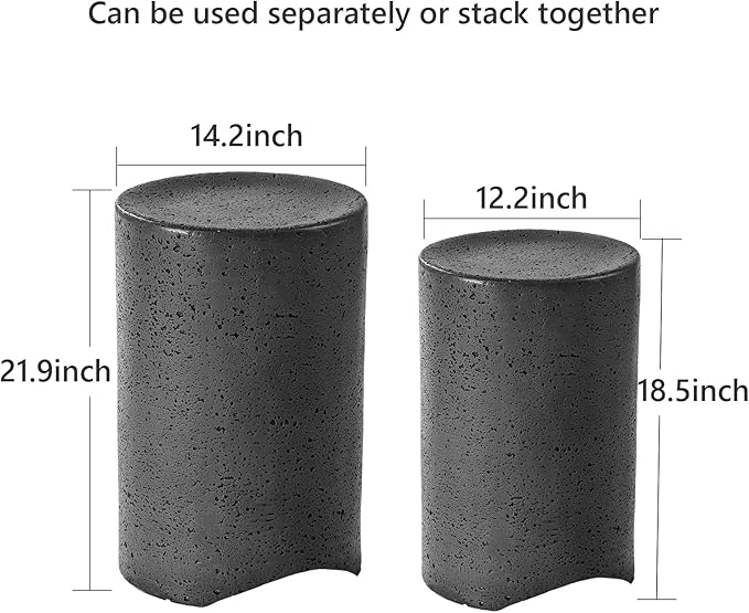 COSIEST Concrete Outdoor Side Table, Set of 2 Round End Tables, Decorative Garden Stools for Indoor Outdoor, Patio Accent Side Table w Spotted, Nesting, Dark Grey