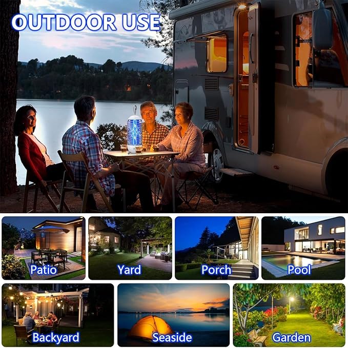 Bug Zapper Outdoor Rechargeable 2 in 1 Wireless Mosquito Killer Lamp 2500mAh Electric Trap Ideal Bug Zapper Indoor for Patio, Home, Backyard, Yard, Garden, Campsite (White)