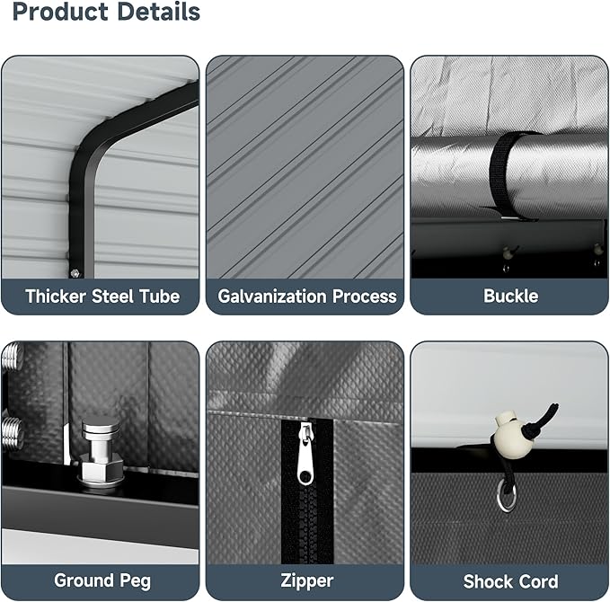 12x20FT Metal Carport Kits with Galvanized Steel Roof, Heavy Duty Metal Frame Carports Canopy with Removable Sidewalls, Garage Car Tent Shelter for Tractors, Boat, Car, Gray