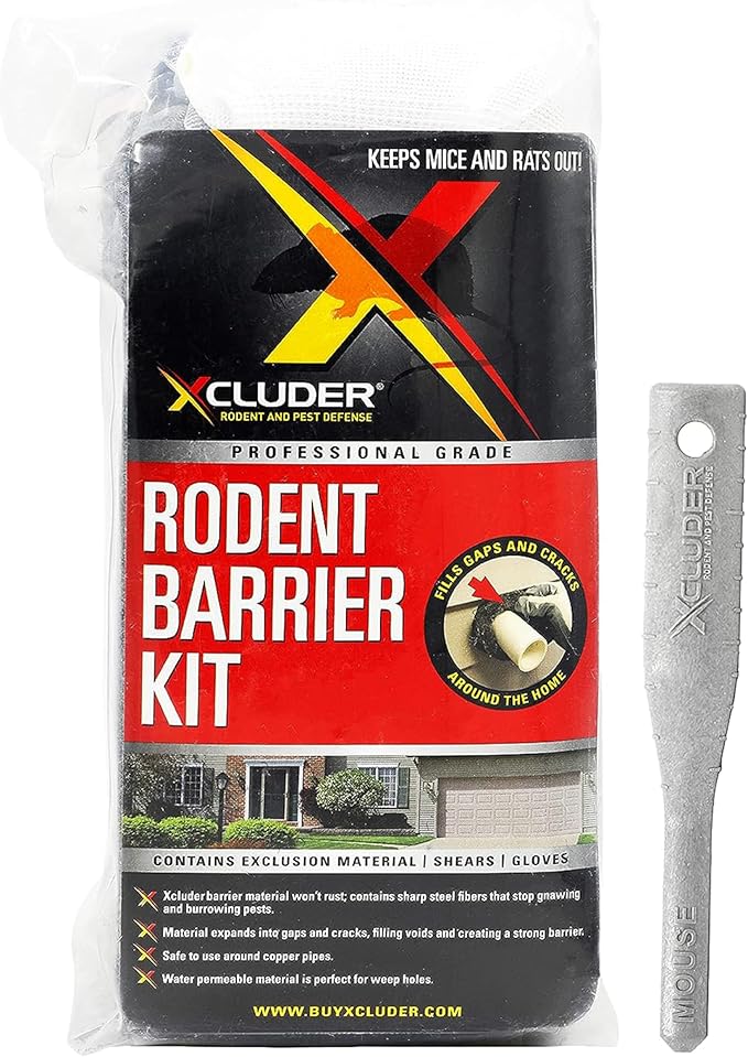 Xcluder Rodent Control Fill Fabric, Large DIY Kit with Inspection and Fit Tool, Stainless Steel Wool, Stops Rats and Mice