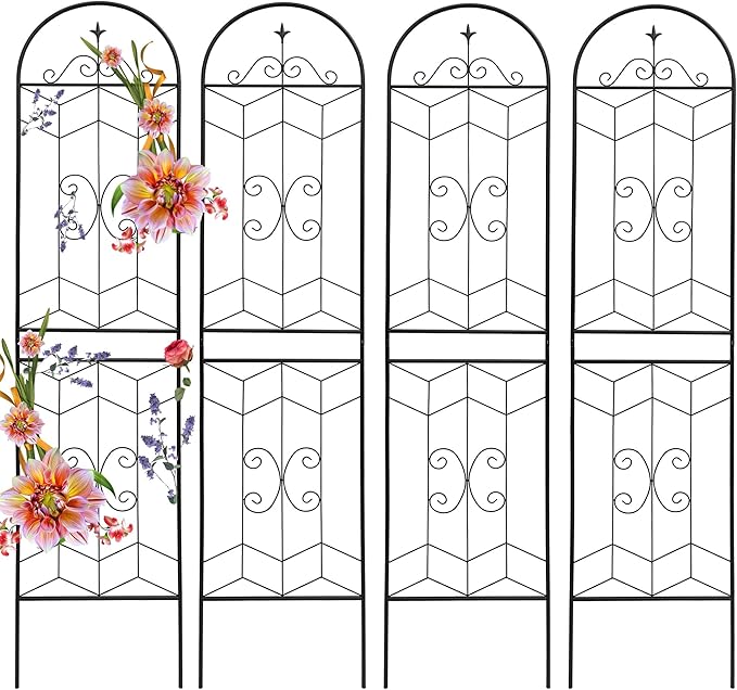 4 Pack 87x20in Garden Trellises with Black Metal Coating, Trellis for Climbing Plants Outdoor, Roses, Vines, Flowers, and Vegetables.