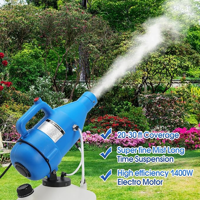 4.5L (1.2 Gallon) Electric ULV Portable Fogger Sprayer Machine Spraying Distance 30ft with 16.4ft Cord Atomizer Mist Cold Fogger for Home,Hotel,Church,School,Lawn and Garden