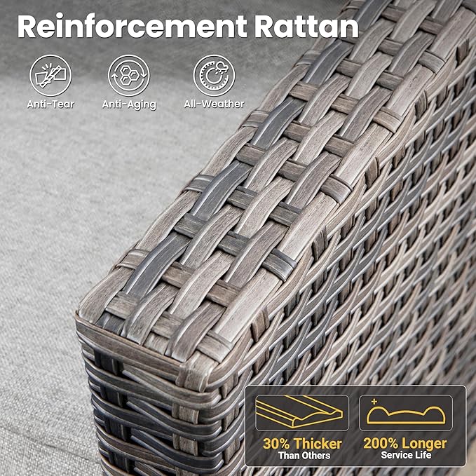 ovios Patio Furniture Set, 6 Pieces Outdoor Wicker Sofa Couch with Loveseat, Ottomans and Comfy Cushions, All Weather High Back Rattan Conversation Set, Grey