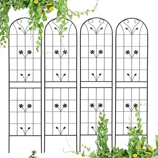 4 Pack Metal Garden Trellis 86.7" Tall Outdoor Climbing Plant Support for Roses, Flowers, Rustproof Durable Black Galvanized Tube, Lawn Garden Fence Decor Screen (4, Daisy-86.7" H)