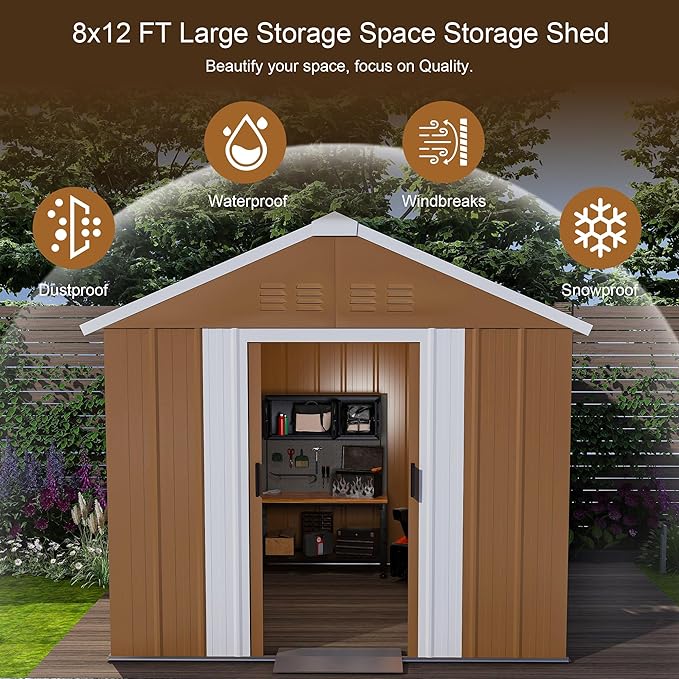 KEIKI 6X4 FT Heavy-Duty Outdoor Storage Shed, Metal Storage Shed with Windows, Lockable Door & Ventilation, Weatherproof Outdoor Garden Shed for Garden, Backyard, Patio, Lawn