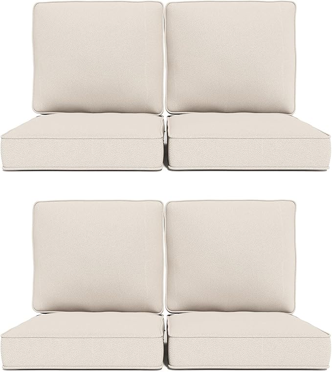 Outdoor Chair Cushions 23" x 24" x 4", Patio Deep Seat Replacement Cushions Set with Zippered Removable Cover, Weather-Resistant Olefin Fabric for Garden Chair Sofa Couch, Set of 4, Beige