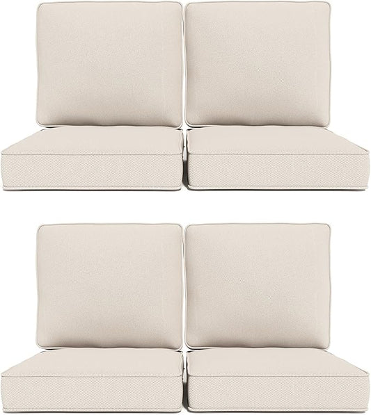 Outdoor Chair Cushions 23" x 24" x 4", Patio Deep Seat Replacement Cushions Set with Zippered Removable Cover, Weather-Resistant Olefin Fabric for Garden Chair Sofa Couch, Set of 4, Beige