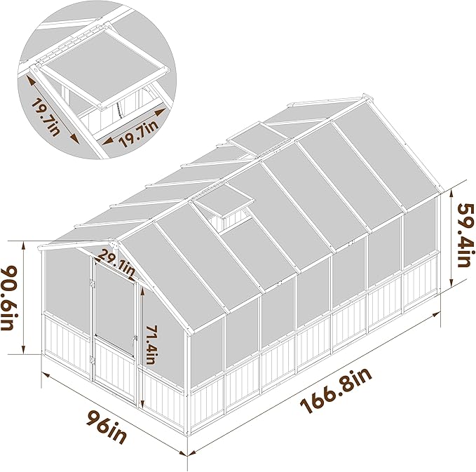 MUPATER 8 x 14FT Walk-in Wooden Greenhouse for Outdoor, Heavy Duty Green House Kit with Ventilated Window & Lockable Door, Greenhouse for Outside Garden, Backyard, Patio, Lawn