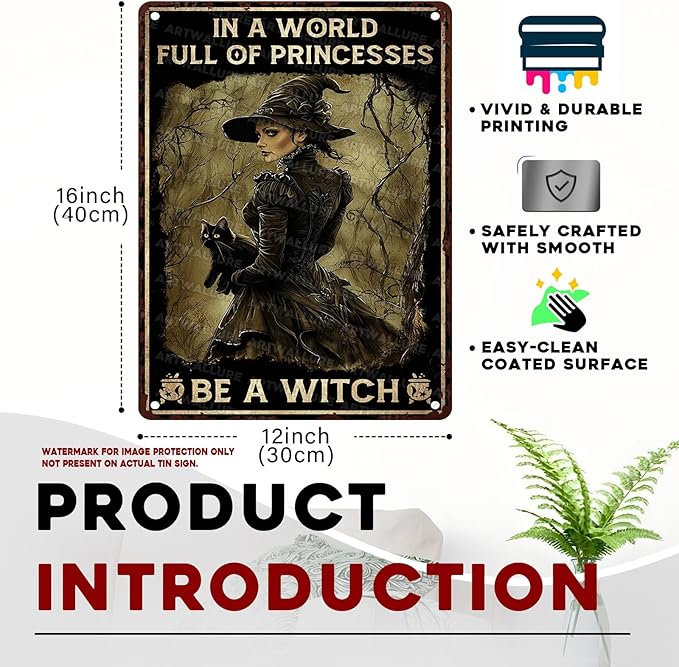 Halloween Witch Be A Witch In A World Full Of Princesses Vintage Metal Tin Sign Retro Halloween Decor Rustic Wall Art Bar Cafe Tin Plaque 12x16inch