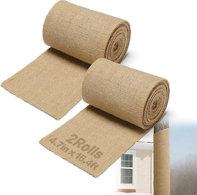 ANPHSIN Natural Jute Burlap Tree Wraps for Winter Protection - 4.7in × 16.4ft Burlap Rolls, Tree Trunk Guard Wrap, Plants Antifreeze Bandage to Protect Bark & Keep Plants Warm, 2 Rolls