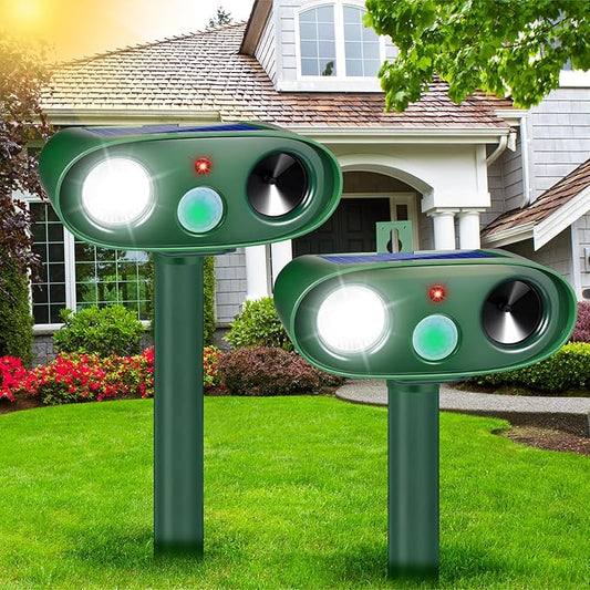 2025 2Pack Cat Repellent Outdoor Ultrasonic Animal Repellent Solar Animal Repeller with LED Flashlight&Motion Sensor Deer Repellent Device to Scare Fox Dog Squirrel Skunk Rabbit Raccoon