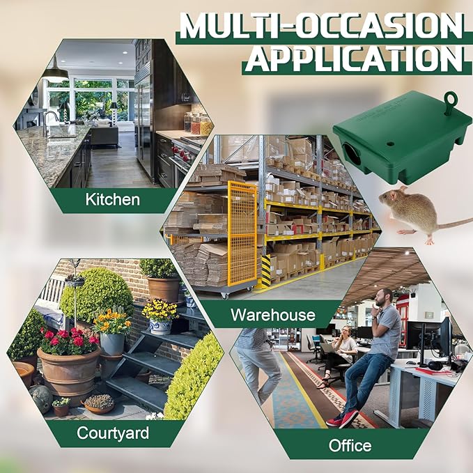 Qualirey 12 Packs Rat Bait Station Box Outdoor Rodent Rat Traps with Key Mouse Bait Station Indoor Mice Box for Outdoor Use Keeping Pets and Children Safe (Green)