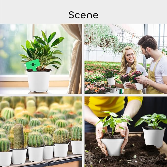 GROWNEER 120 Pack 4 Inch White Nursery Pots with Drainage Holes and 15 Plant Labels, Thick Plastic Seed Starter Kit for Indoor Outdoor Flower Planting and Garden Transplanting Seedling Planter