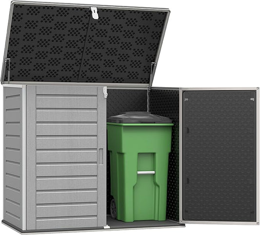 4.6 Ft. X 4.1 Ft Outdoor Horizontal Storage Shed, Resin Storage Shed with Double Lockable Doors, Ideal for Garbage Can Storage and Garden Tools, Strong Water Resistance, Gray