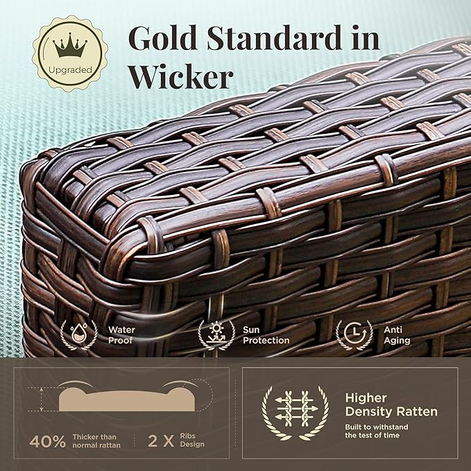 Swivel Glider Patio Furniture Set, 8 Pcs Wicker Rattan Outdoor Conversation Set, 2 x Swivel Chairs, 2 x Leg Chairs, 1 x 3 Seater Sofa and 2 x Ottomans and 56" Fire Pit Table, Blue