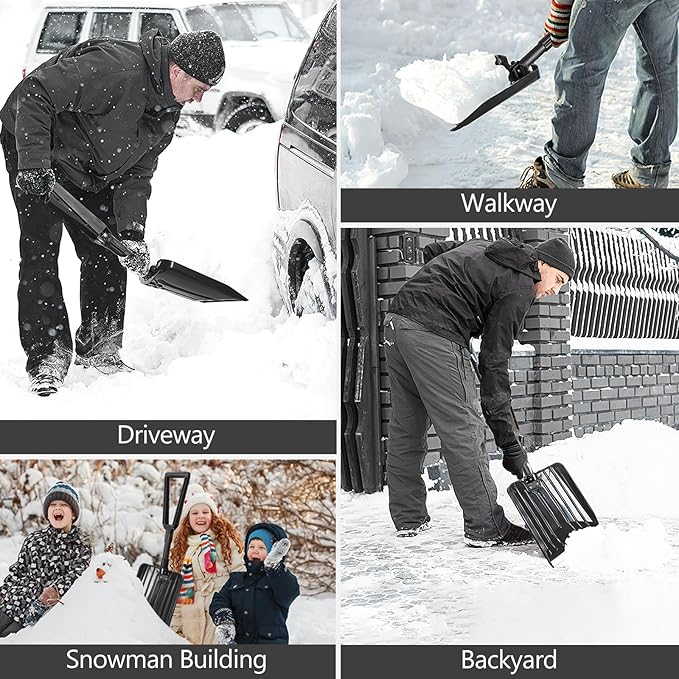 SHANTRA Folding Snow Shovel with Aluminum Edge, D-Grip Portable Shovel for Snow Removal, Lightweight Emergency Snow Shovel, Multifunctional Collapsible Shovel, Shovel For Car Driveway, Garden, Camping
