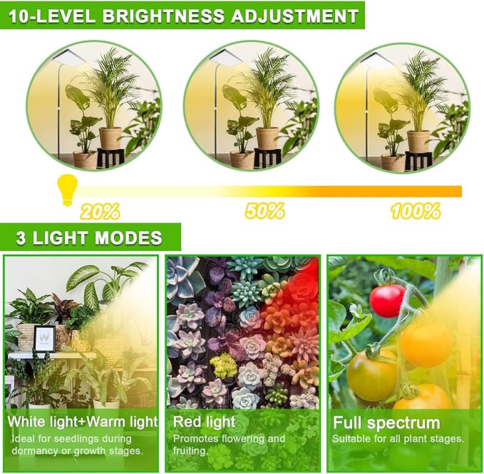 yadoker Grow Light for Indoor Plants,286 LEDs Full Spectrum Standing Plant Grow Light with 4H/8H/12H Timer,10-Level Brightness, 51" Adjustable,Flow Grow Lamp for Tall Large Indoor Plants