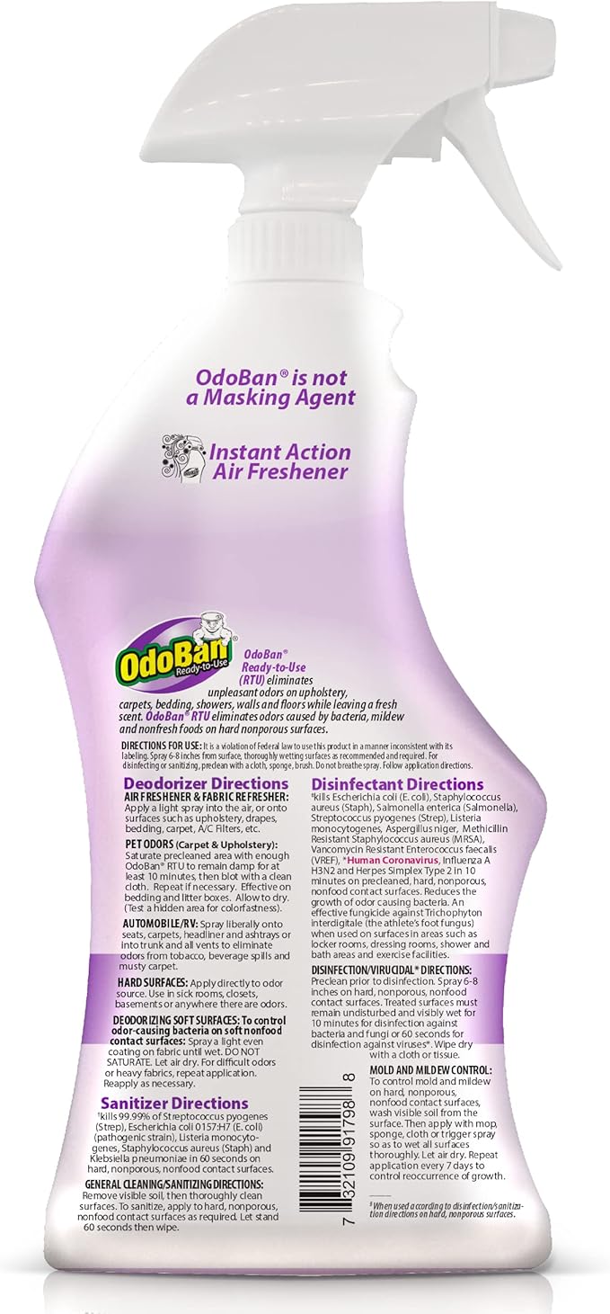 OdoBan Ready-to-Use Disinfectant and Odor Eliminator, Set of 3 Spray Bottles, Made in the USA, Original Eucalyptus and Lavender Scents, 32 Ounces Each