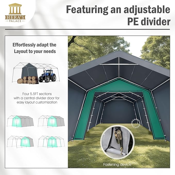 HERA'S PALACE 13x22 ft Heavy Duty Carport Portable Canopy Storage Shelter Shed with Metal Frame and Divider Curtain All-Season Tarp for Car Boat Truck Motorcycle