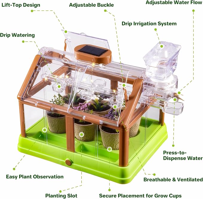 Subtoy Kids Plant Growing Kit, Gardening Kit with Greenhouse, Indoor Gardening Set with Grow Solar Lights, Flower Grow Room with Science Irrigation kit, Plant Growing Kit for Childrens