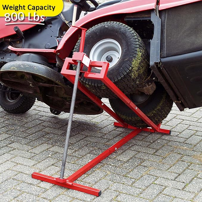 Lawn Mower Lift for Riding Tractors, 800 Lbs Capacity Lawn Tractor Lifter, Ride-on Mower, Cleaning Aid, Universal, Lawn Tractor Lift, Lawn Tractor + 45° Tilt Adjustable (Red)