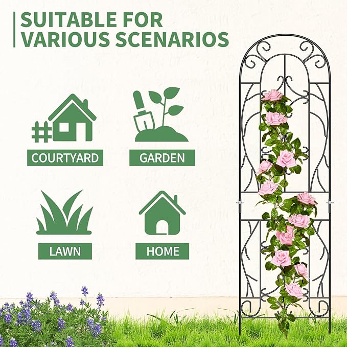 SUNYRISY 4Pack Metal Garden Trellis for Climbing Plants Outdoor, Metal Plant Trellis for Flowers Tomato Cucumber Rose Vegetable Support Garden Decoration, Black