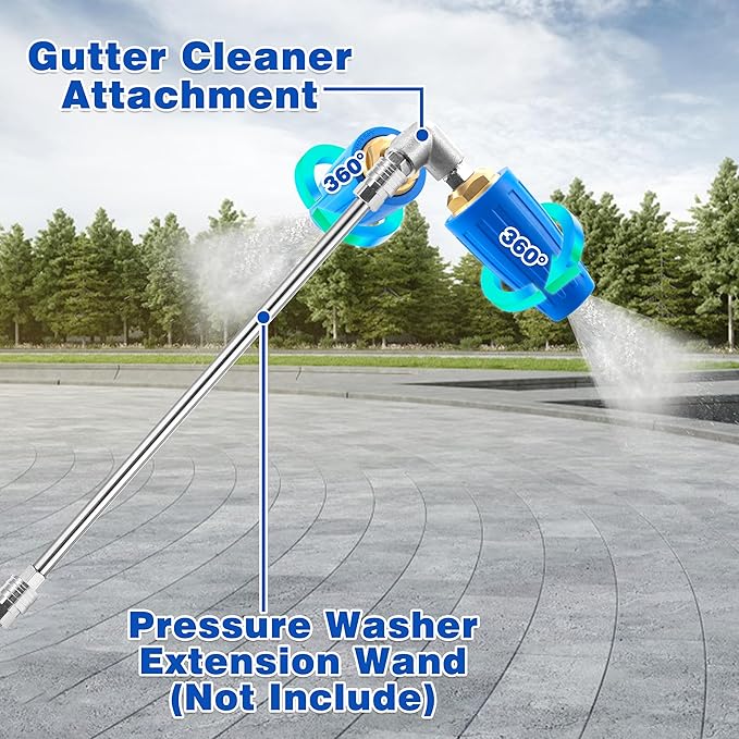 Pressure Washer Gutter Attachment, Dual Turbo Nozzle Pressure Washer with 1/4" Quick Connector, 2.0 Orifice Gutter Cleaner for Power Washer, 4-6 GPM, 4000 PSI
