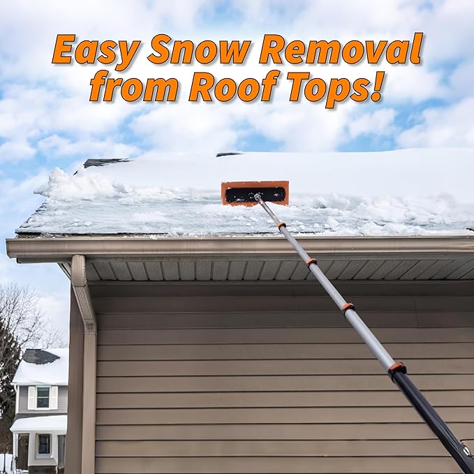 5-30 ft Telescoping Snow Roof Rake // High Reach Solar Panel Snow Removal Tool for Roofs, RVs & Cars // Heavy Duty Snow Rake for House Roof // 13.6" Scratch-Free Soft Foam Blade // Push Pull Design