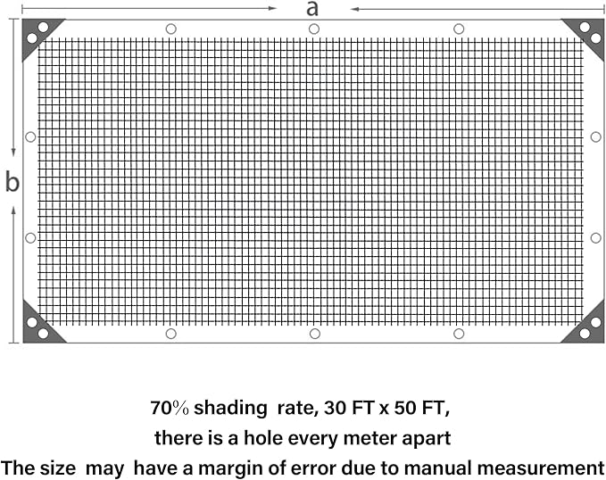 winemana Black Shade Cloth 70%, 30x50 FT Mesh Tarp - Garden Shade for Greenhouse, Patio, Vegetables, Plants Cover and Chicken Coops, Sunshade Net for Outdoor Protection with Reinforced Grommets